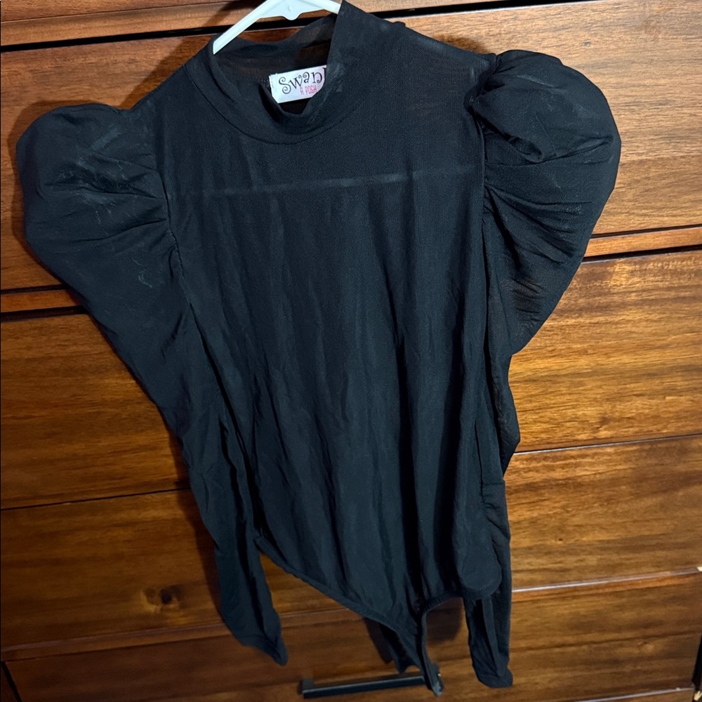 Boutique | BLACK Puff Shoulder Mesh Bodysuit